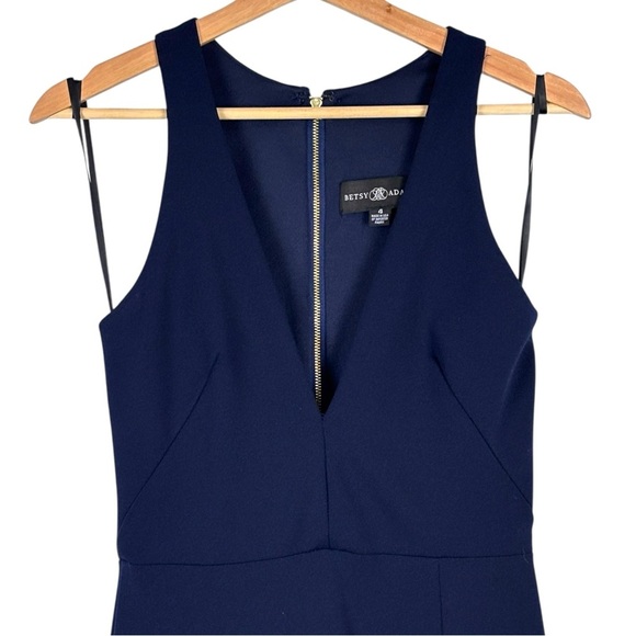 BETSY & ADAM A25720 NIGHT BLUE HALTER CREPE RUFFLE HIGH LOW COCKTAIL PARTY DRESS - Picture 6 of 15